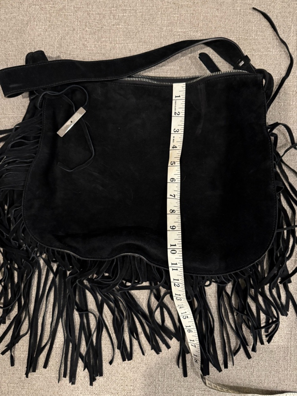 NWOT Black Suede Fringe Bag Boho Western Shoulder Bag Made in Italy Leather - Picture 6 of 6